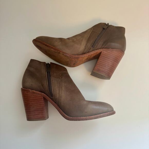 Loeffler Randall Women Taupe Leather Ella Stacked Heel Booties Ankle Boot Size 8 - Picture 5 of 9
